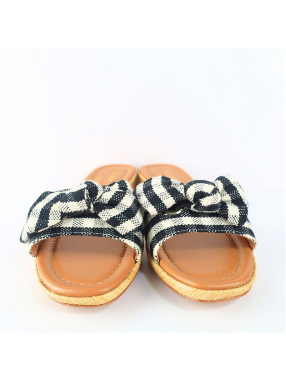 Lilah Gingham Knotted Bow Slide Sandals Black/White 6 B - Picture 3 of 11